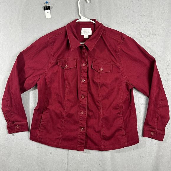 CJ Banks Tops - CJ Banks Womens Button Up Long Sleeve Front Pockets Red Stretch Plus Size 1X